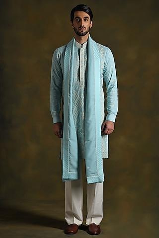 sky blue modal cotton & silk embroidered kurta set