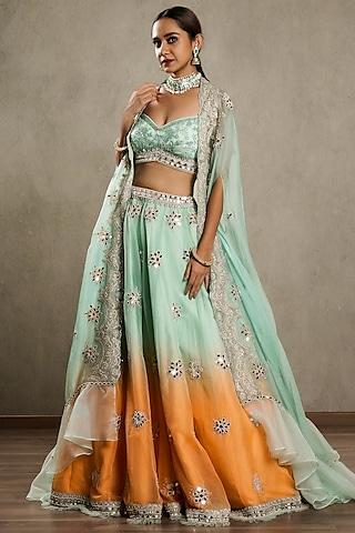 sky blue ombre embroidered lehenga set