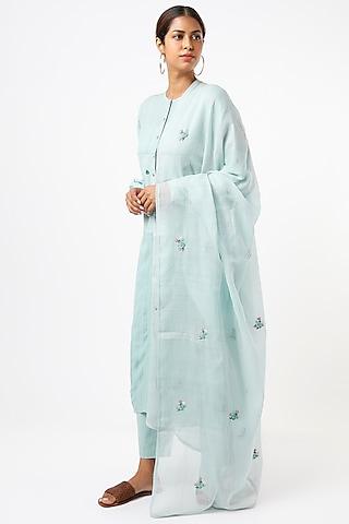 sky blue organic cotton button-down tunic set