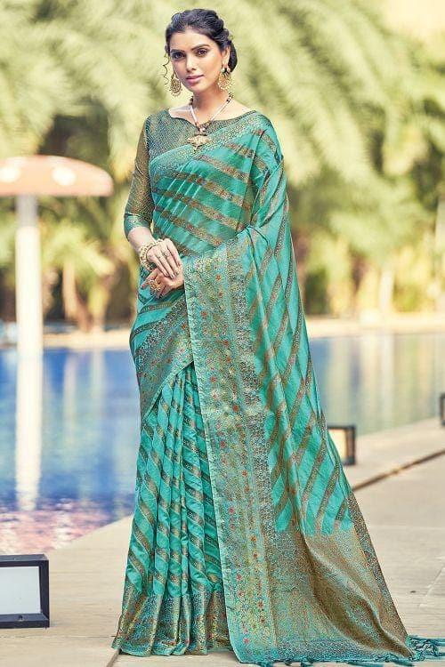 sky blue organza saree