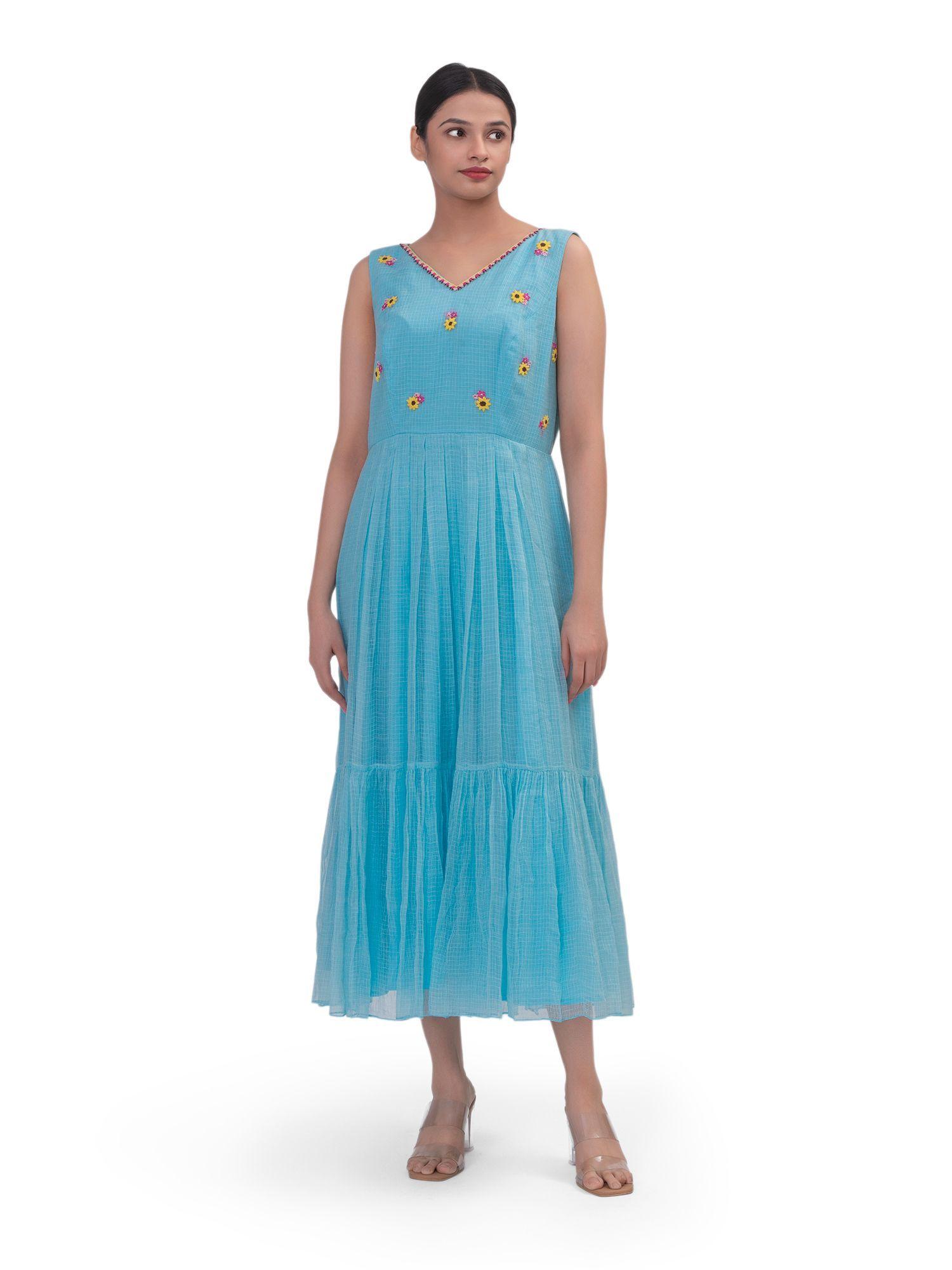 sky blue pleated maxi dress