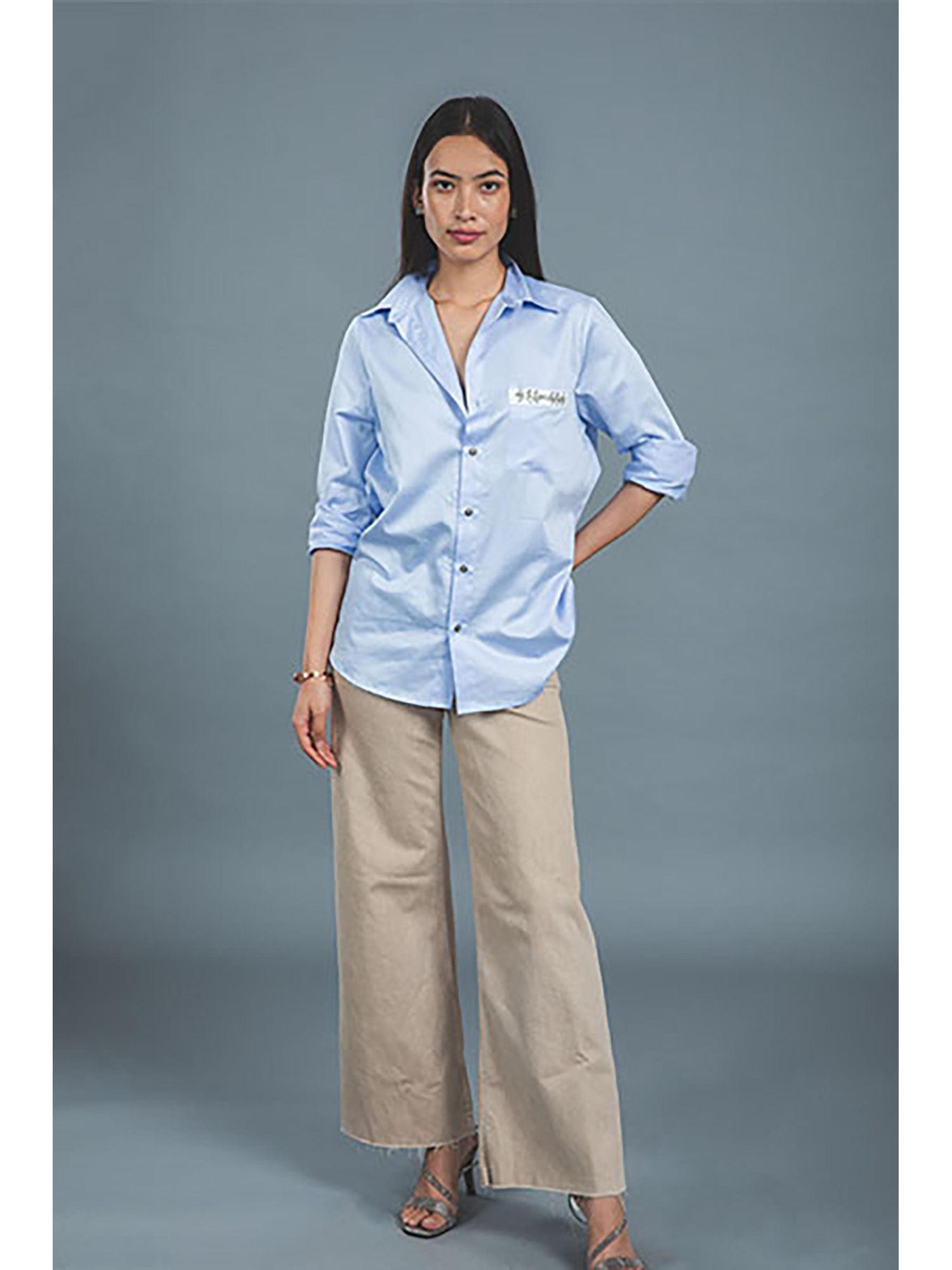 sky blue pocket swarvoski shirt