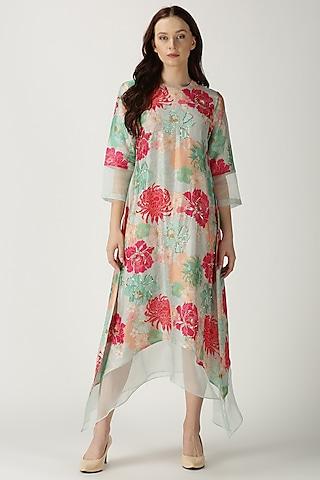 sky blue printed & embroidered tunic