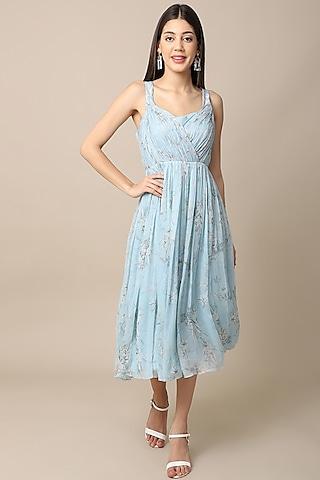 sky blue printed dress