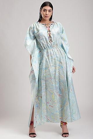 sky blue printed kaftan dress