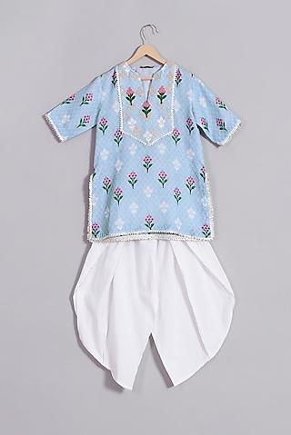 sky blue printed kurta set for girls