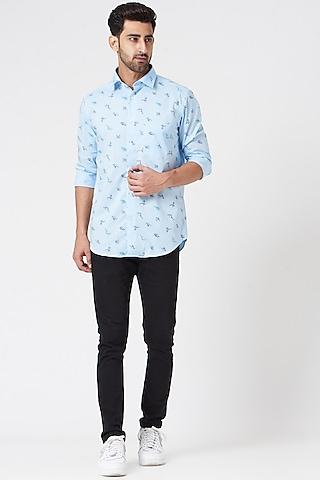 sky blue printed shirt