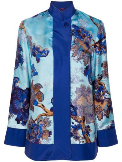 sky blue printed silk jacket