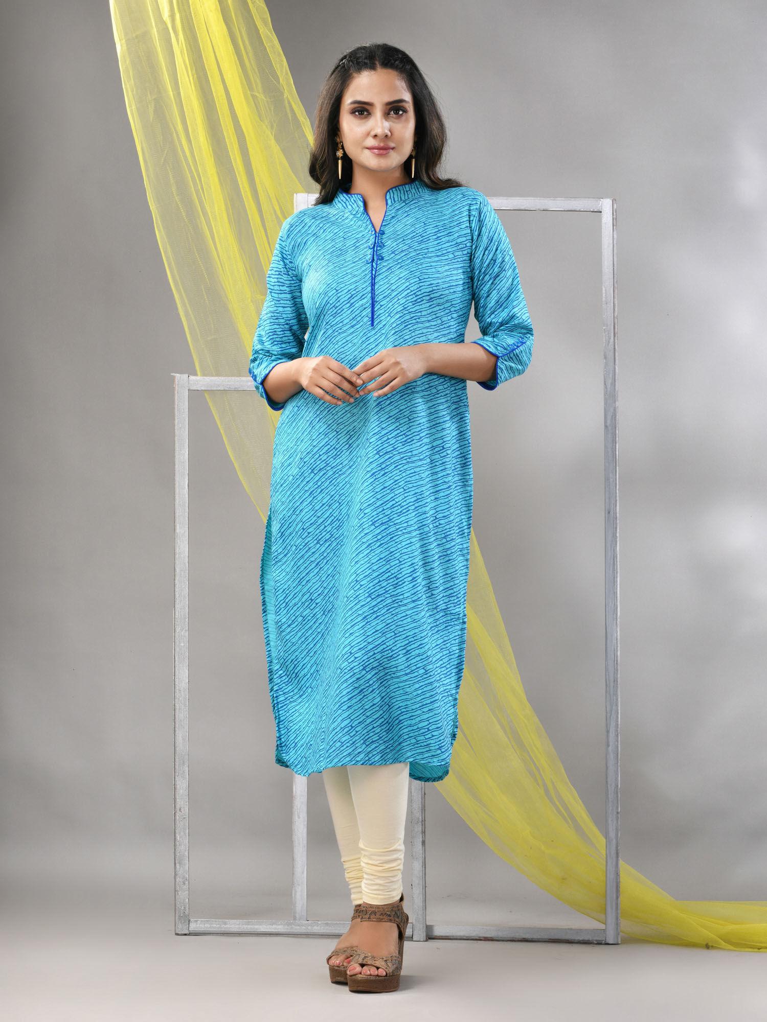 sky blue rayon leheriya printed straight kurta