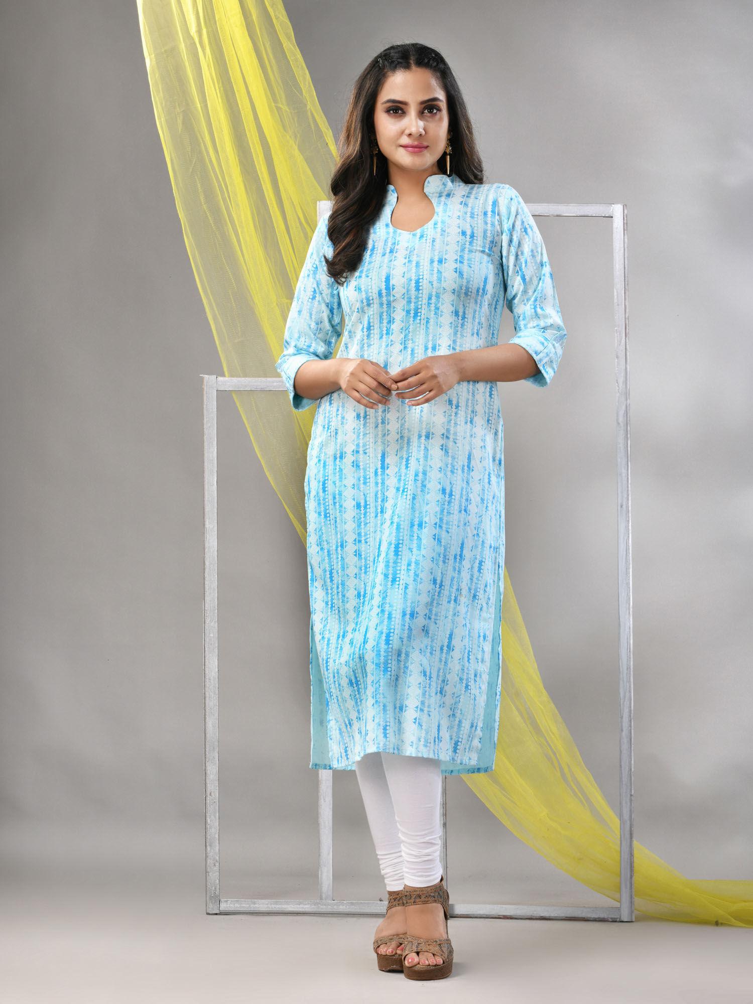 sky blue rayon printed straight kurta