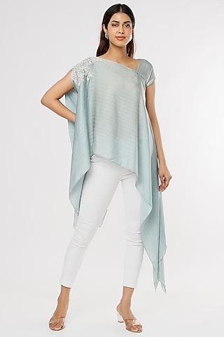 sky blue satin asymmetrical tunic