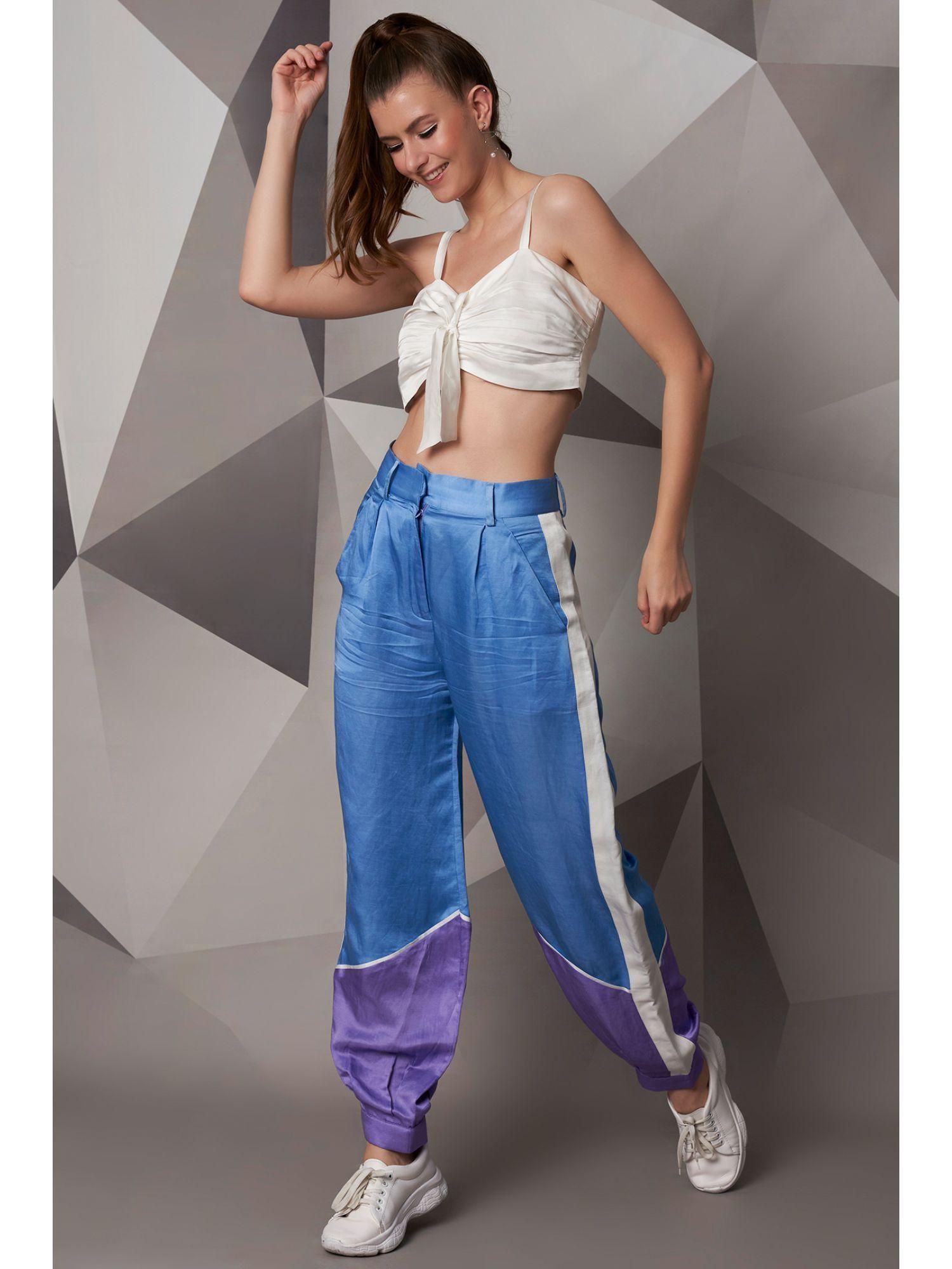 sky blue satin linen jogger pant