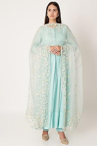 sky blue sequins embroidered anarkali set