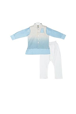 sky blue shaded nehru jacket with kurta set for boys