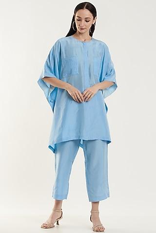 sky blue silk crepe kaftan top