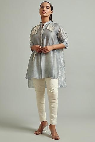 sky blue silk embroidered a-line tunic