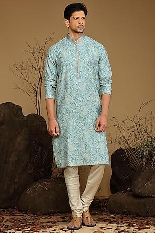 sky blue silk kurta set