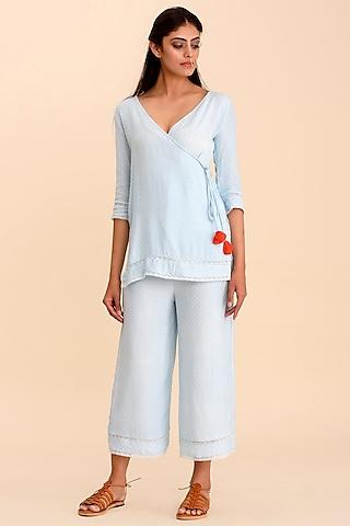 sky blue textured kurta with pants