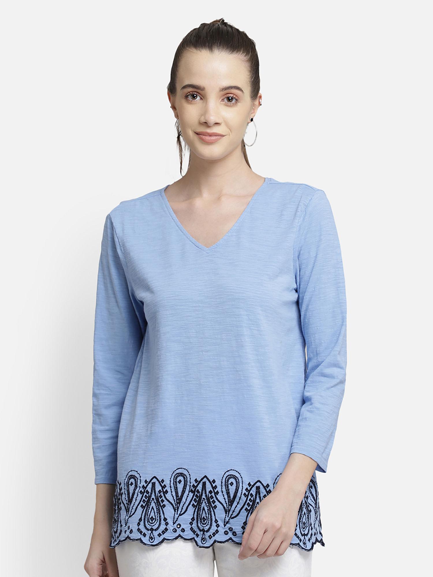 sky blue textured top