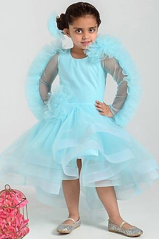 sky blue tulle ruffled dress for girls