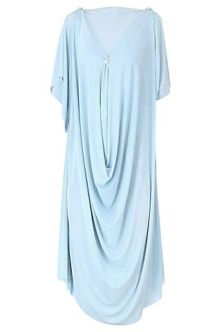 sky blue v neck cowl draped dress