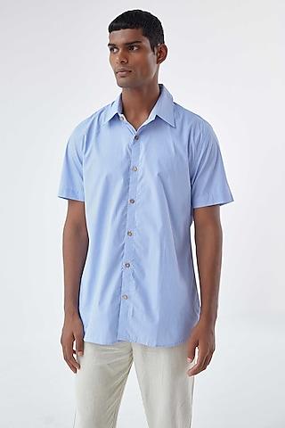 sky blue viscose crepe printed shirt