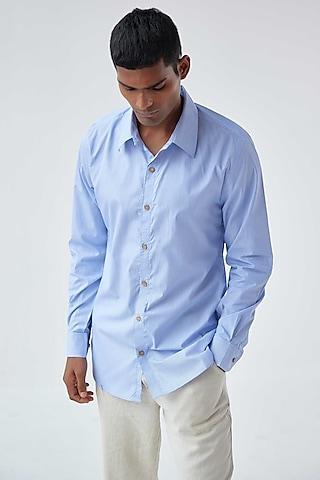 sky blue viscose crepe printed shirt