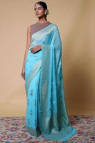 sky blue viscose georgette saree