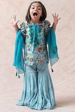 sky blue viscose tiered gharara set for girls