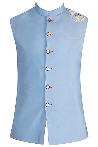 sky blue zardosi embroidered nehru jacket