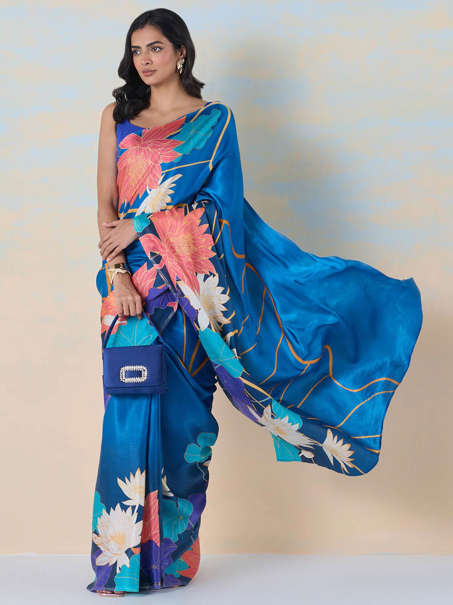 sky garden saree with unstitched blouse