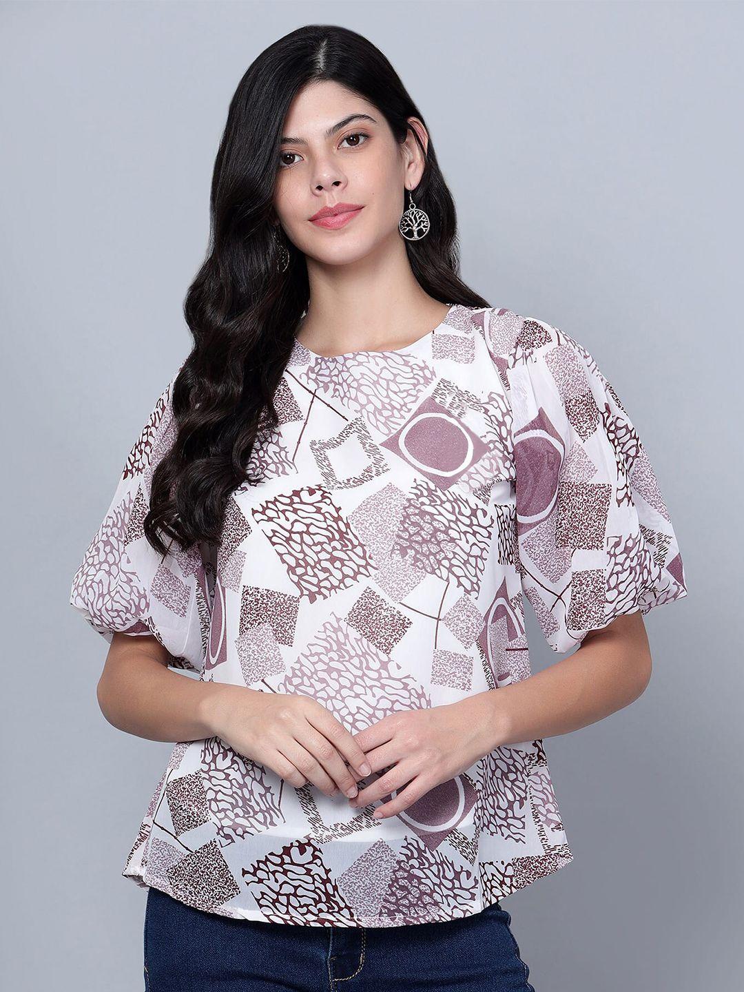 sky heights abstract printed puff sleeves georgette top