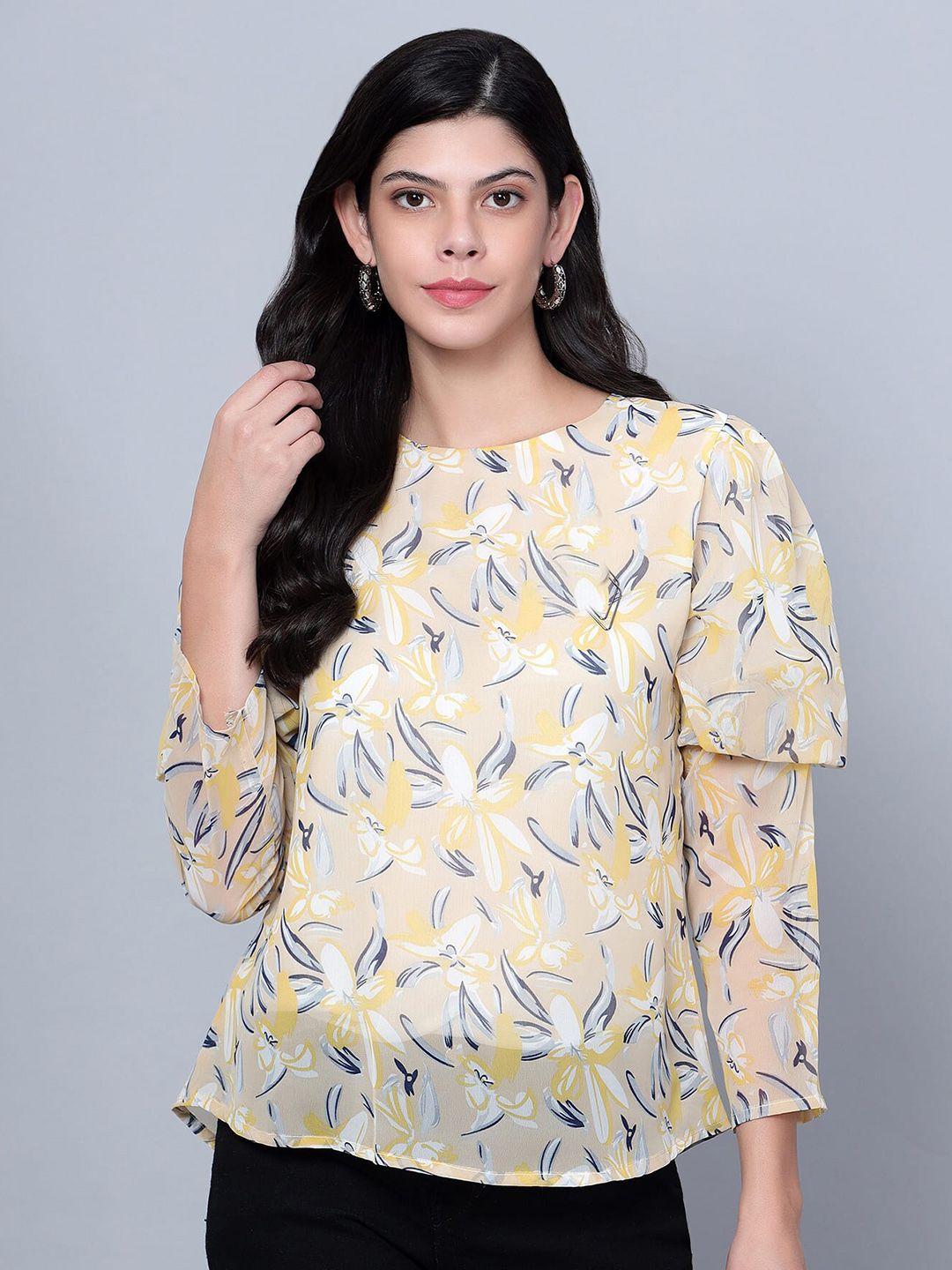 sky heights floral printed puff sleeves georgette top