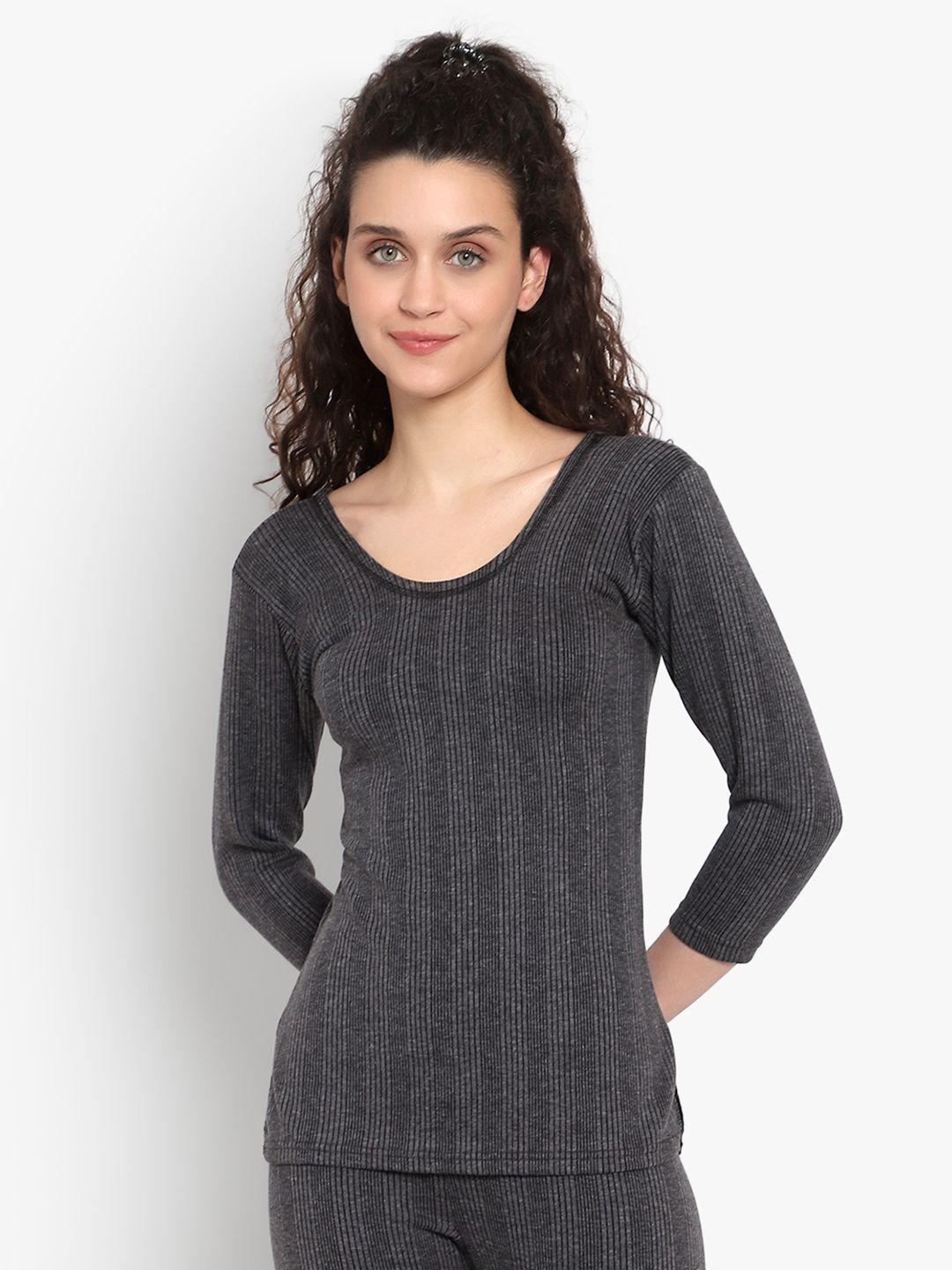 sky heights women grey striped cotton thermal tops