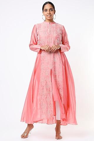 sky pink hand embroidered asymmetrical tunic set