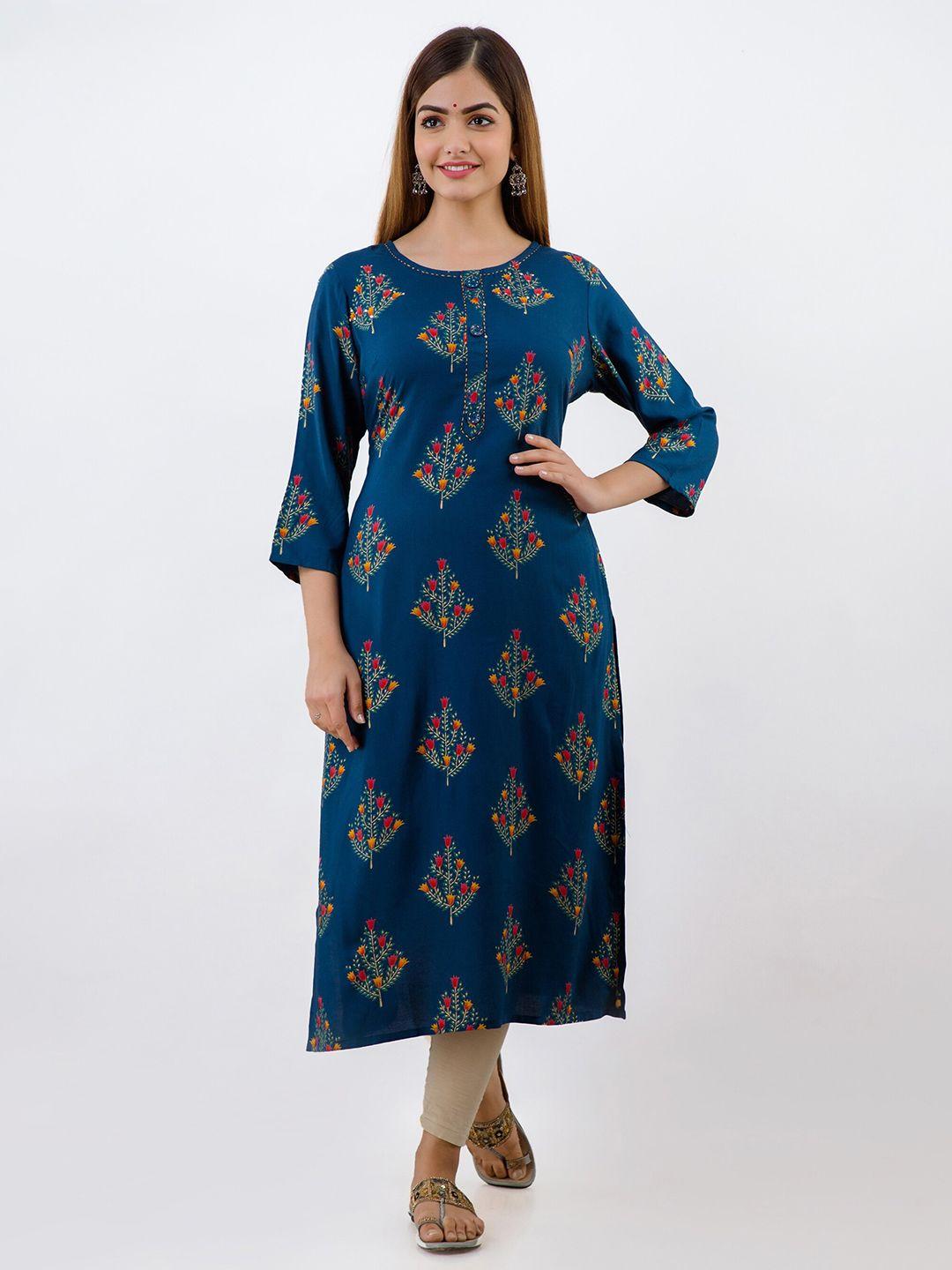 sky shoppie women navy blue ethnic motifs printed straight kurta