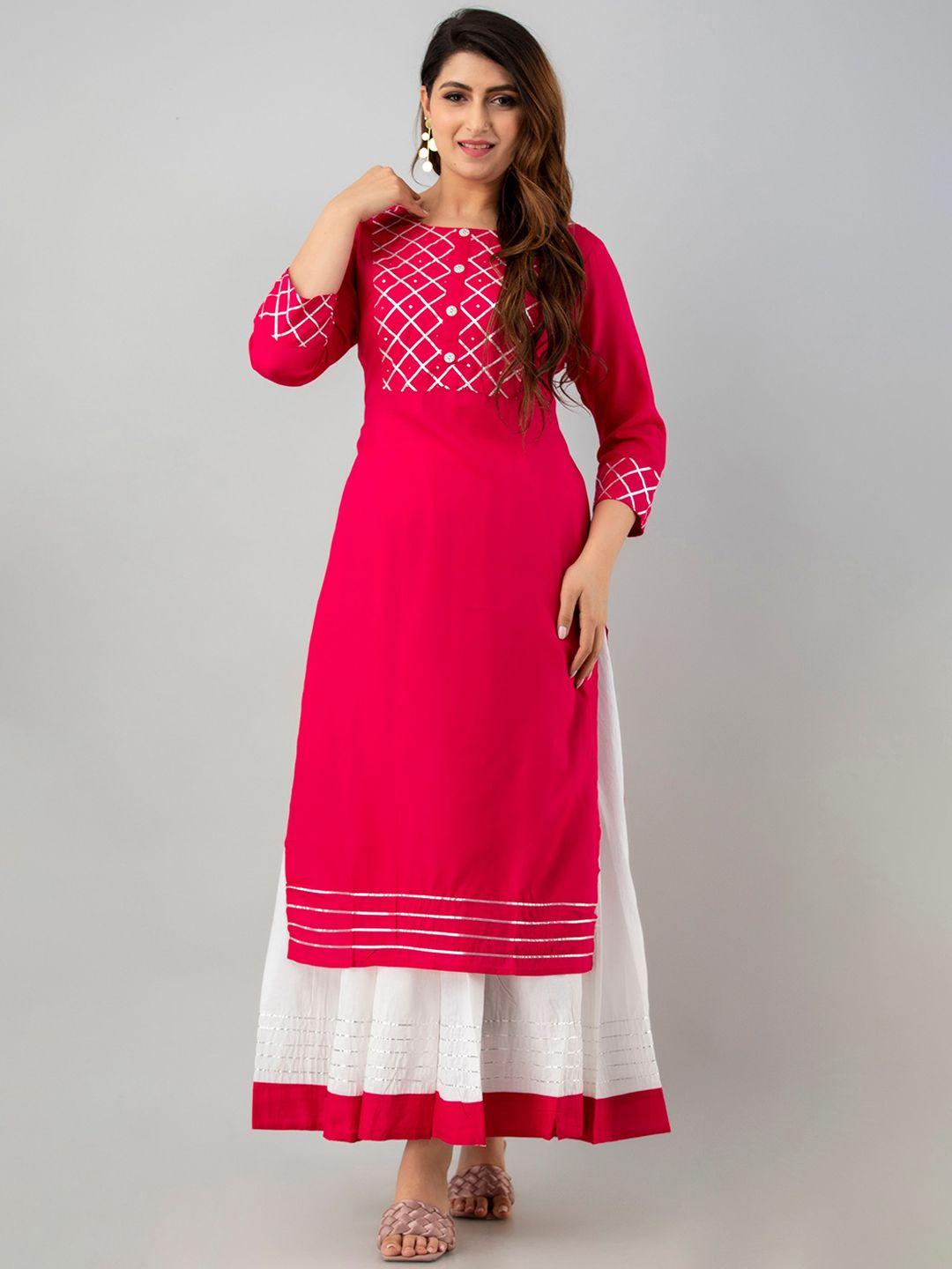 sky shoppie women pink yoke design gotta patti kurta with skirt