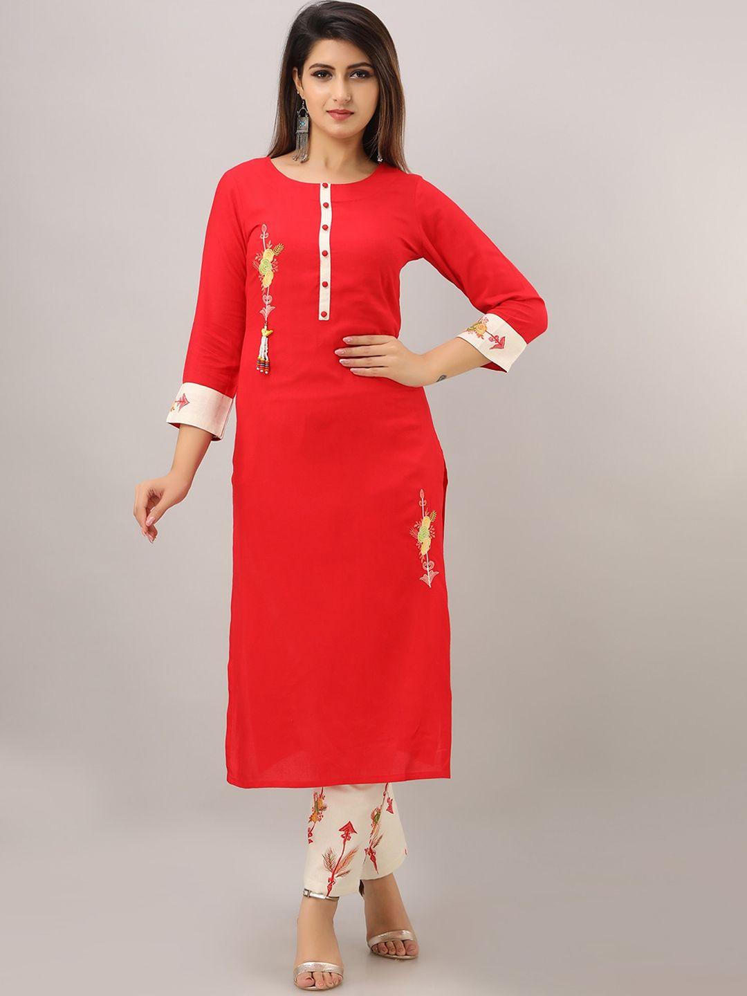 sky shoppie women red phulkari kurta with palazzos