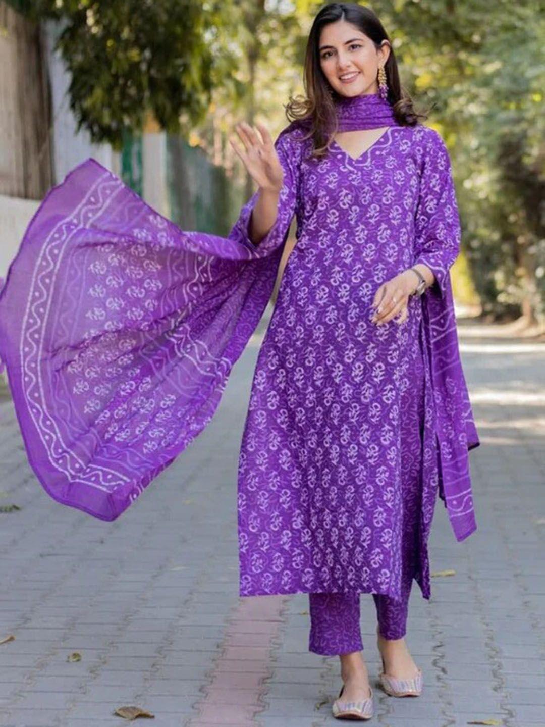 skyasia women ethnic motifs printed regular pure cotton kurta with trousers & with dupatta