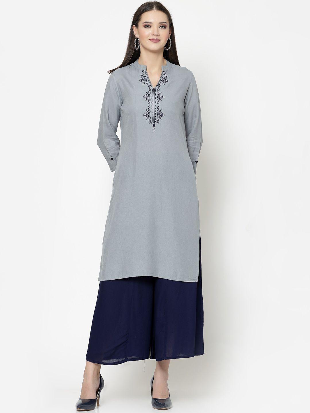 skyasia embroidered mandarin collar kurta with palazzos