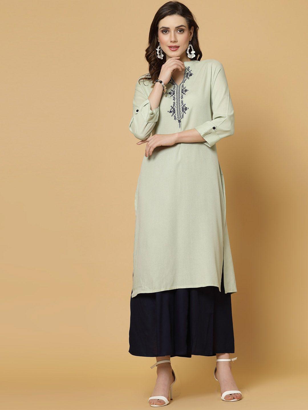 skyasia embroidered mandarin collar kurta with palazzos