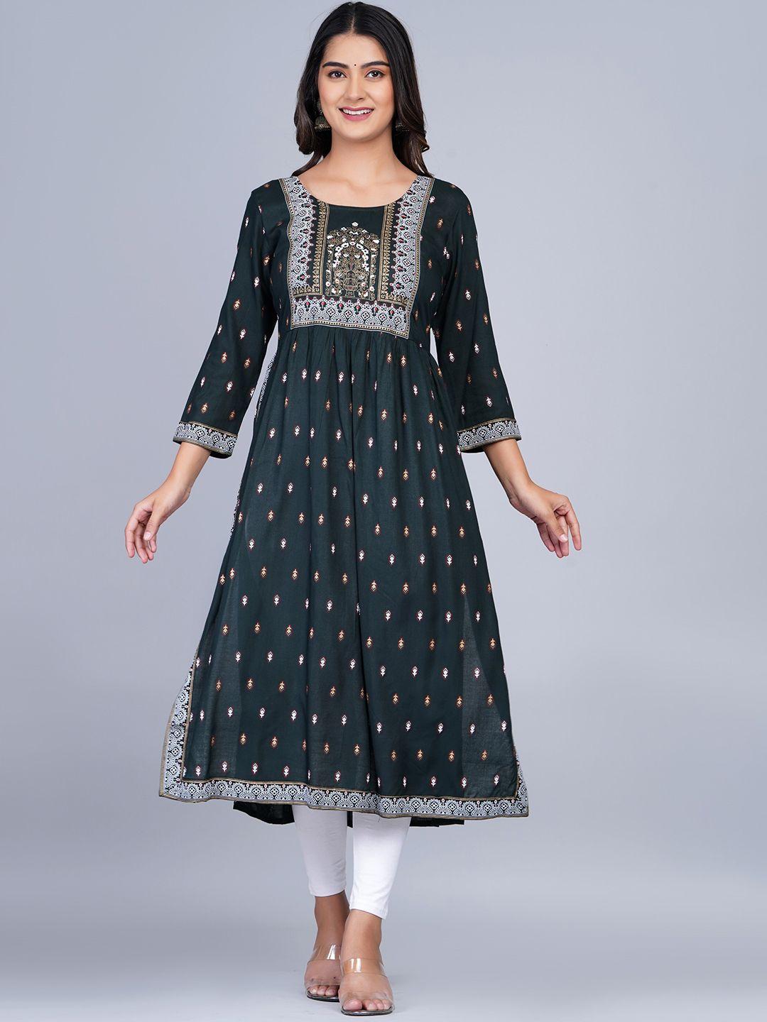 skyasia ethnic motifs printed high slit a-line kurta