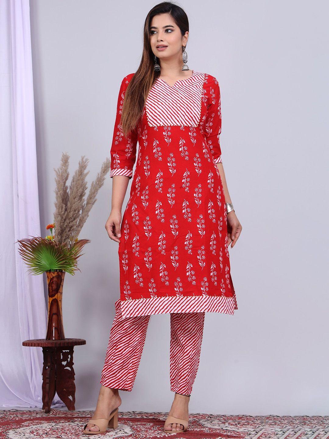 skyasia floral printed gotta patti pure cotton kurta with trousers