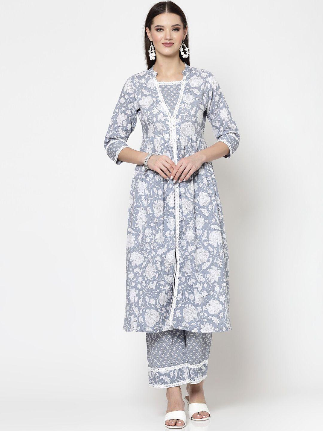 skyasia floral printed mandarin collar regular kurta with trousers