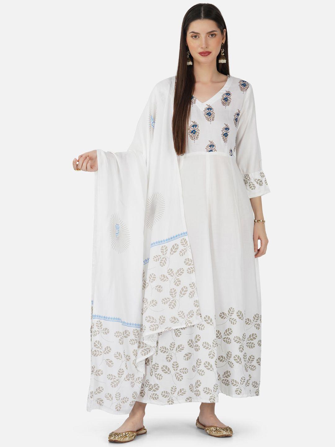 skyasia floral printed panelled anarkali kurta with dupatta