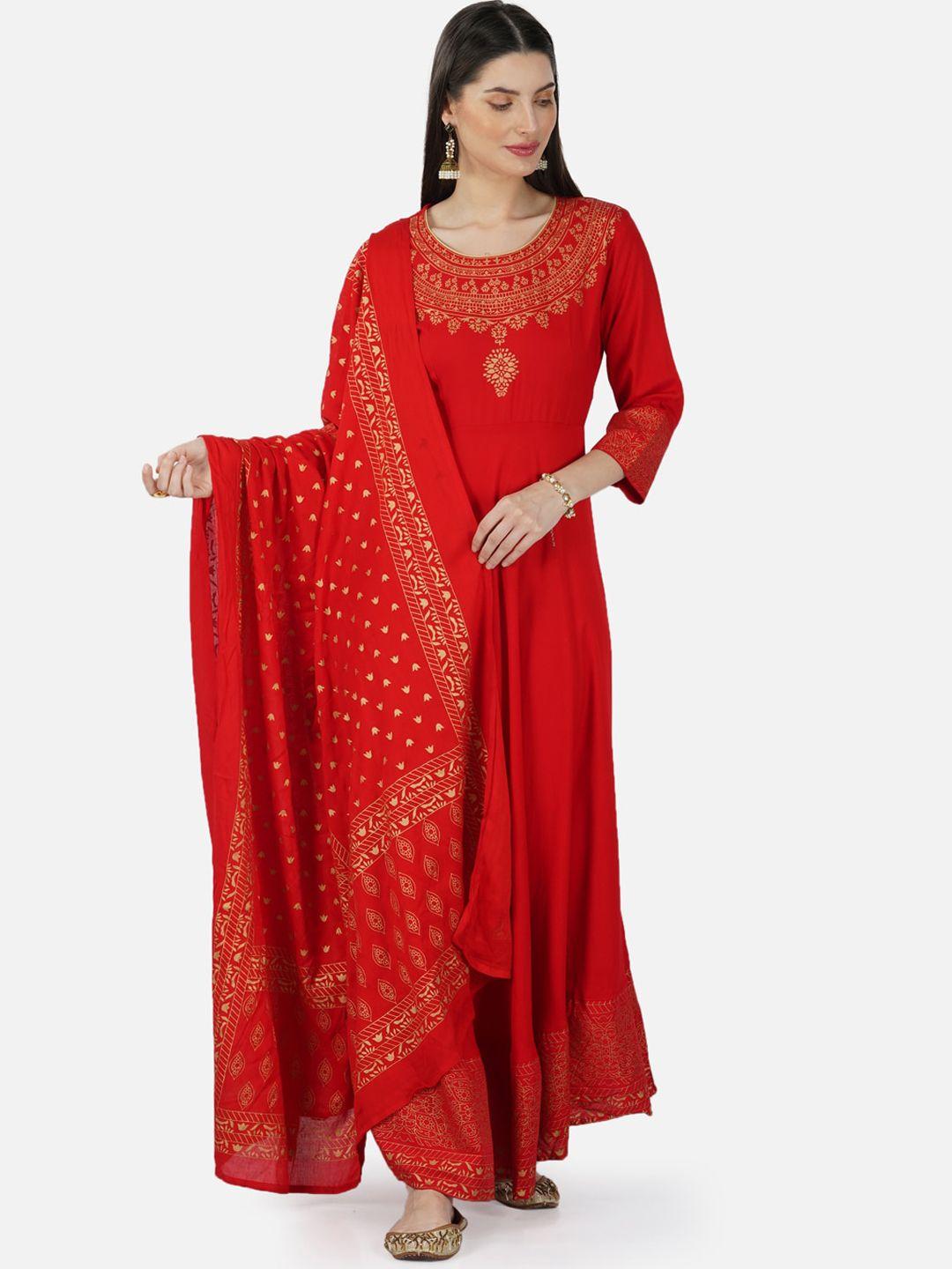 skyasia printed a-line ethnic dress with dupatta
