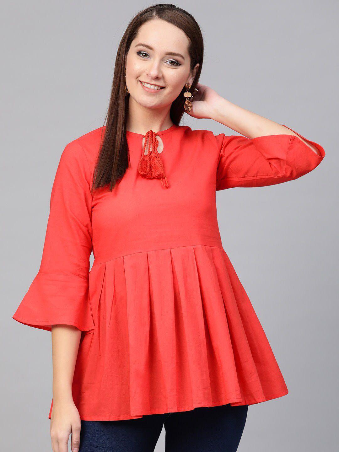 skyasia tie-up neck bell sleeves peplum top