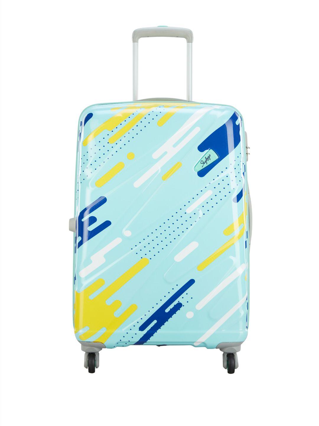 skybags blue shooting star 69 360 medium trolley suitcase