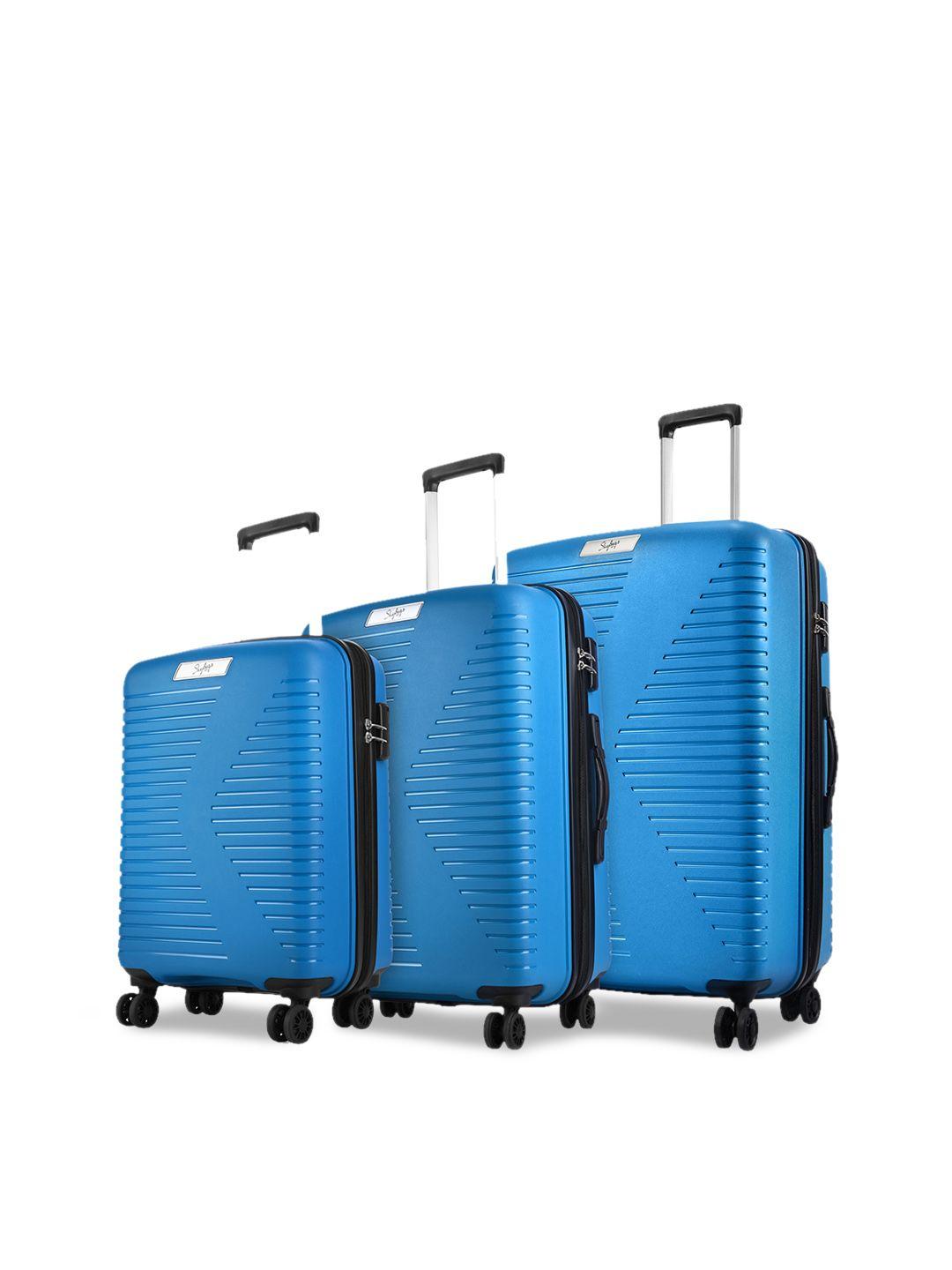 skybags set of  3 textured hard-sided cabin trolley suitcase