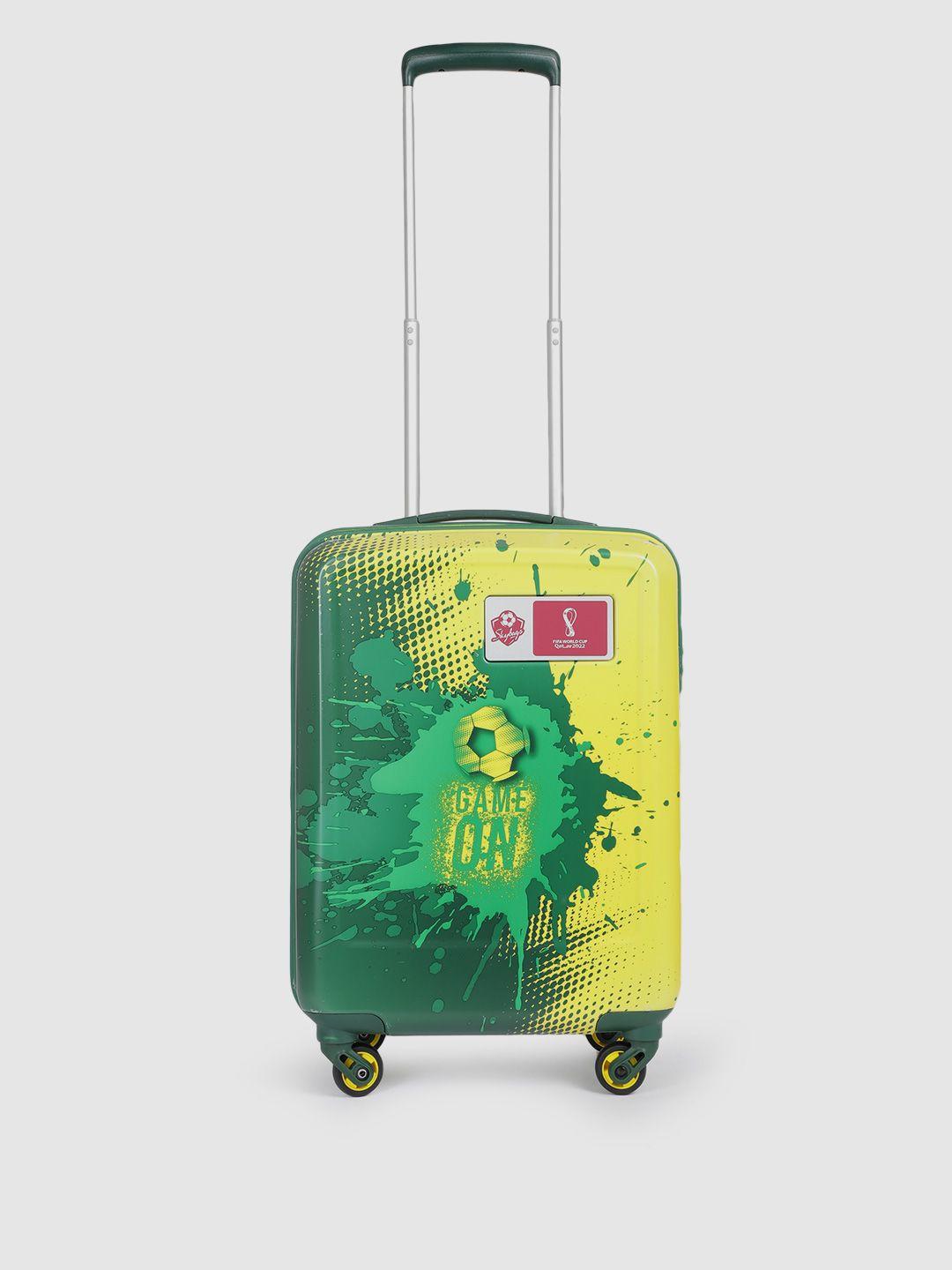 skybags   yellow & green printed 360 degree rotation hard cabin trolley bag- 47.19l
